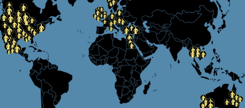 The Fibro Guy Map of where they have worked, all over the world.