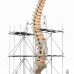 A spine with scaffolding around it