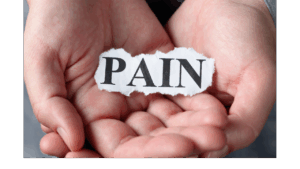 Woman's hands holding the word pain