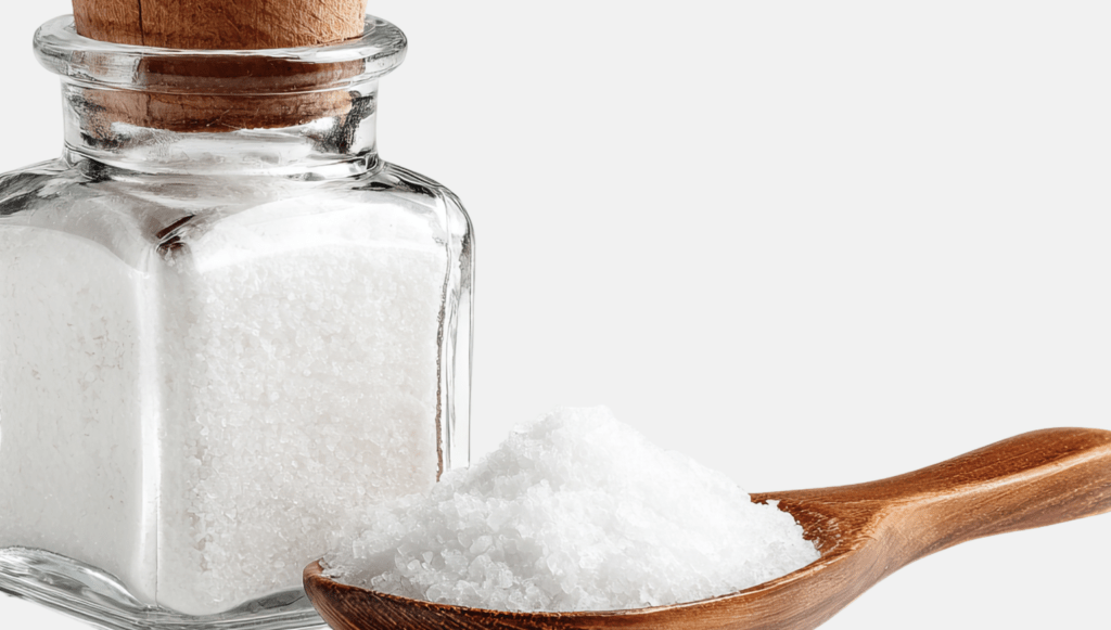 Table salt on a Wooden spoon