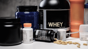 A collection of supplement tubs