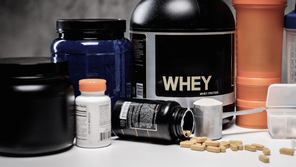 A collection of supplement tubs